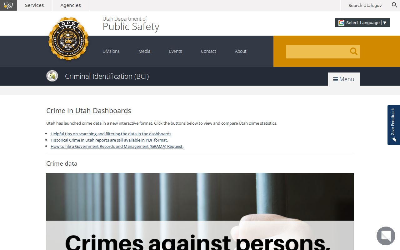Utah County criminal history Crime in Utah dashboard