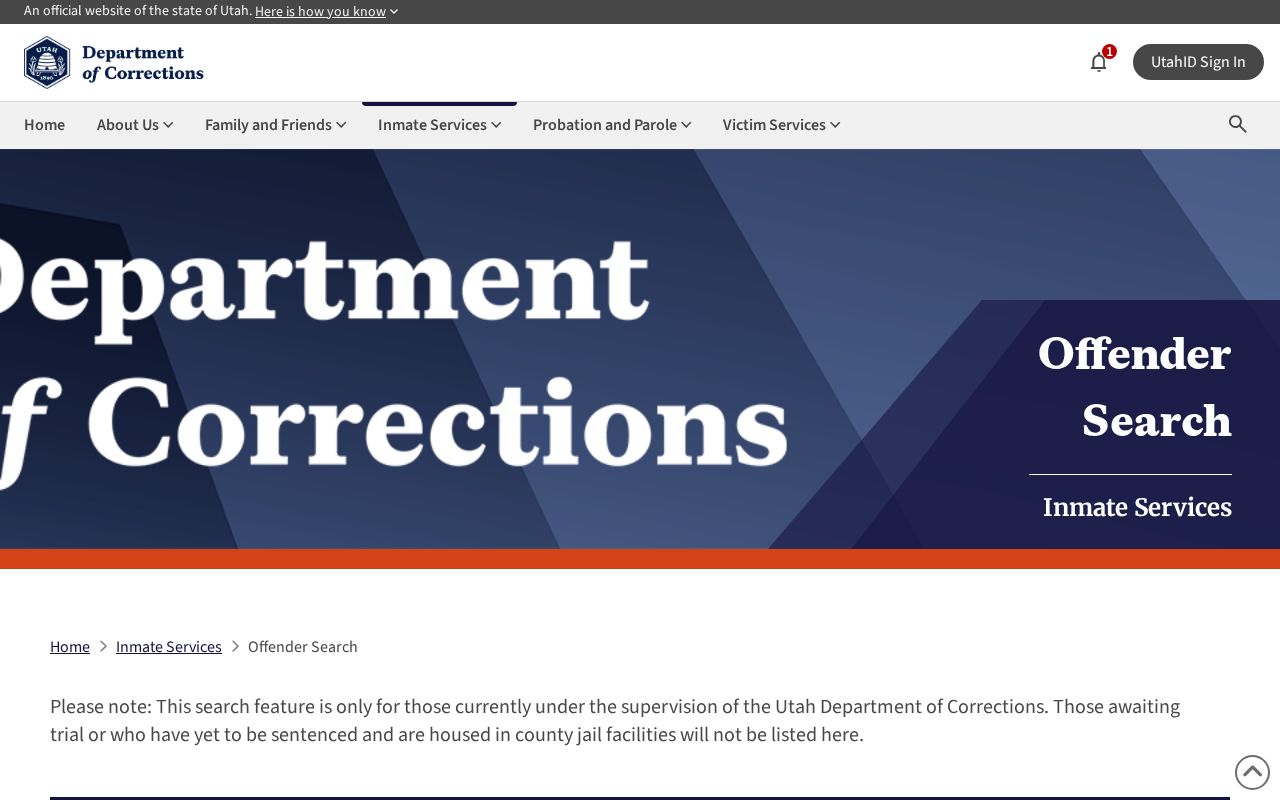 Utah County criminal history UDC offender search