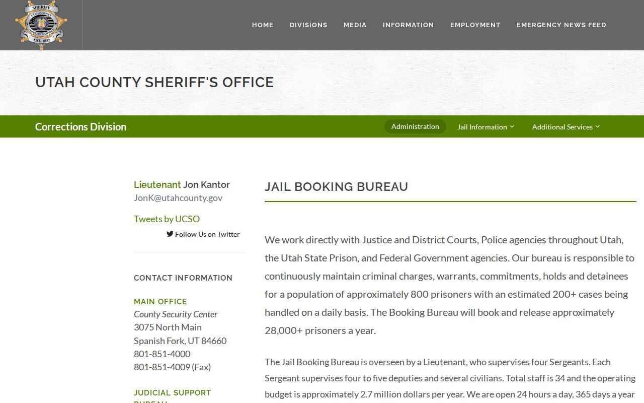 Utah County Jail Booking Bureau arrest record information