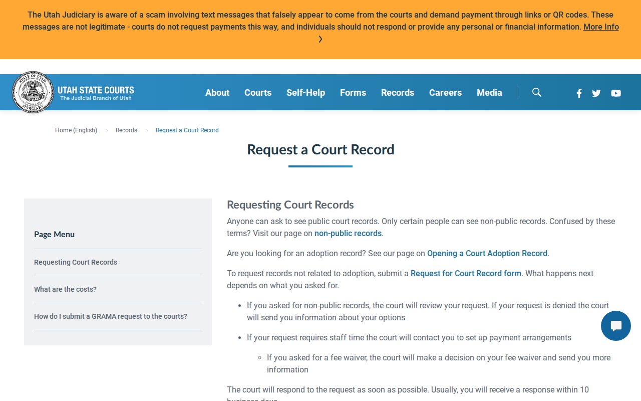 Request form for older Utah County criminal court records