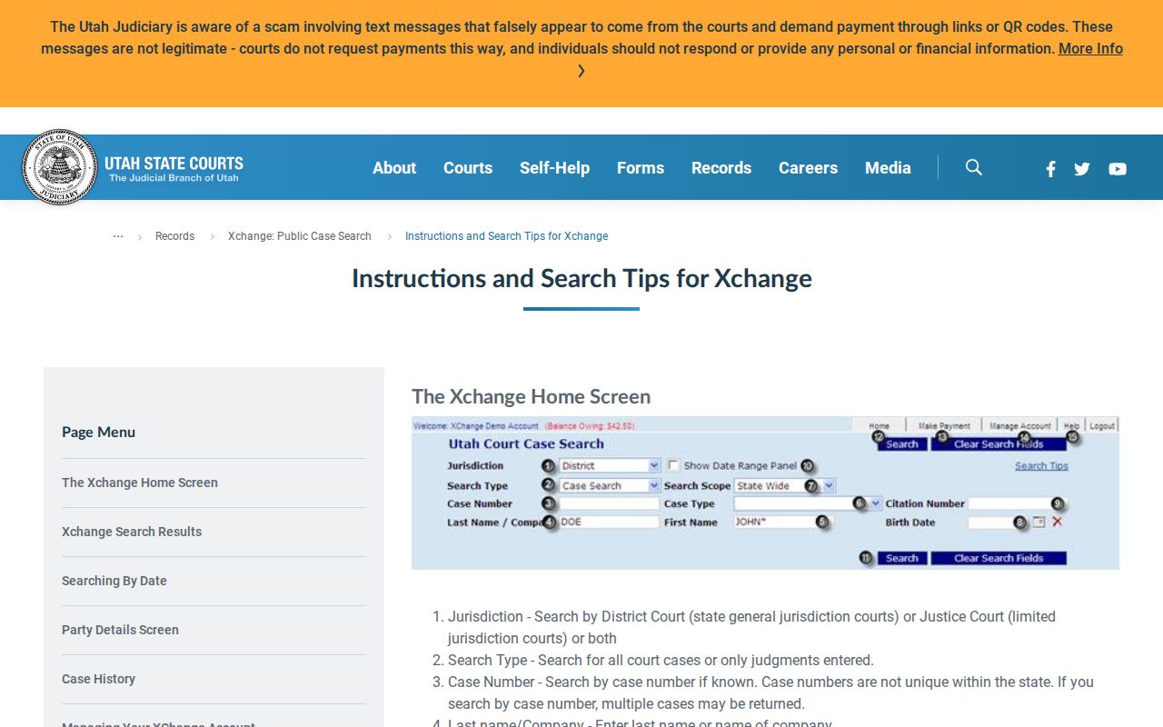 Xchange help for reading Utah County criminal case history