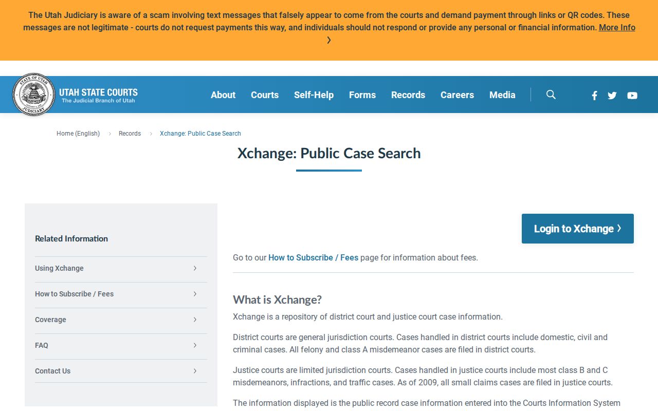 Utah County criminal court cases in the Xchange public case search