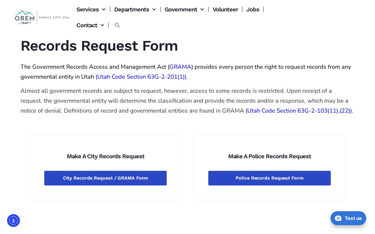 Orem criminal records request page