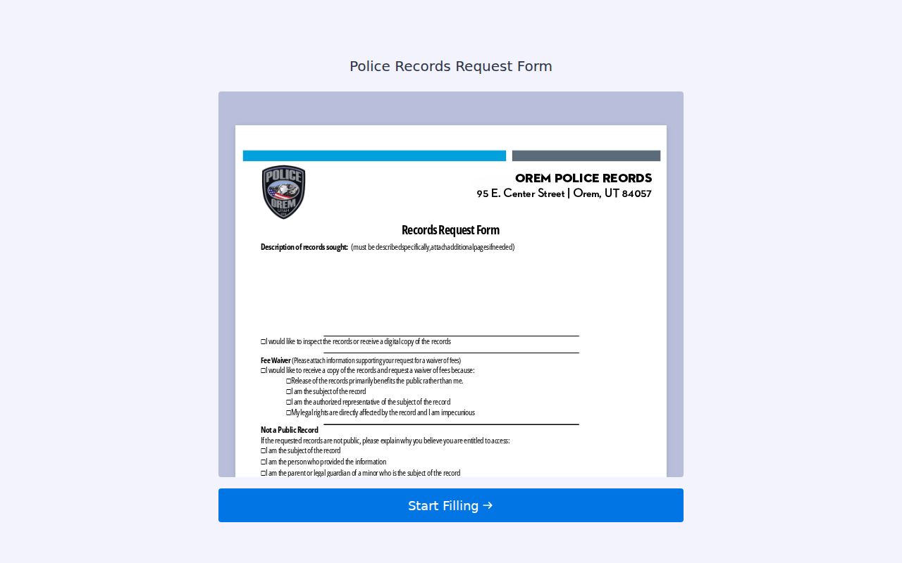 Orem Police criminal records request form