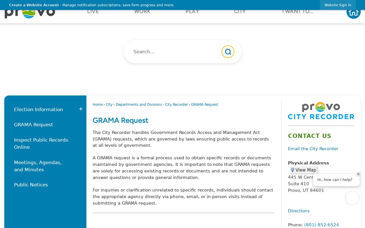 Provo criminal records general GRAMA request overview